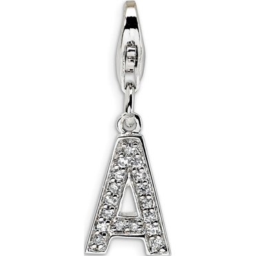 925 Sterling Silver CZ Letter A w/Lobster Clasp (8x33mm) Pendant / Charm