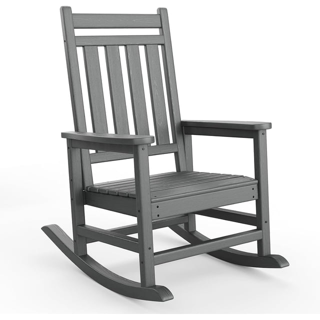 Patio Furniture HDPE Rocking Chair Outdoor Poly High Back Porch Rocker Chairs for Adults All Weather Resistant Furniture for Patio Front Porch Gray