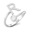 thumbnail image 2 of Capital R Initial Letter Natural Pearl Gemstone 925 Sterling Silver Women Ring Adjustable Front Open Ring Jewelry, 2 of 3