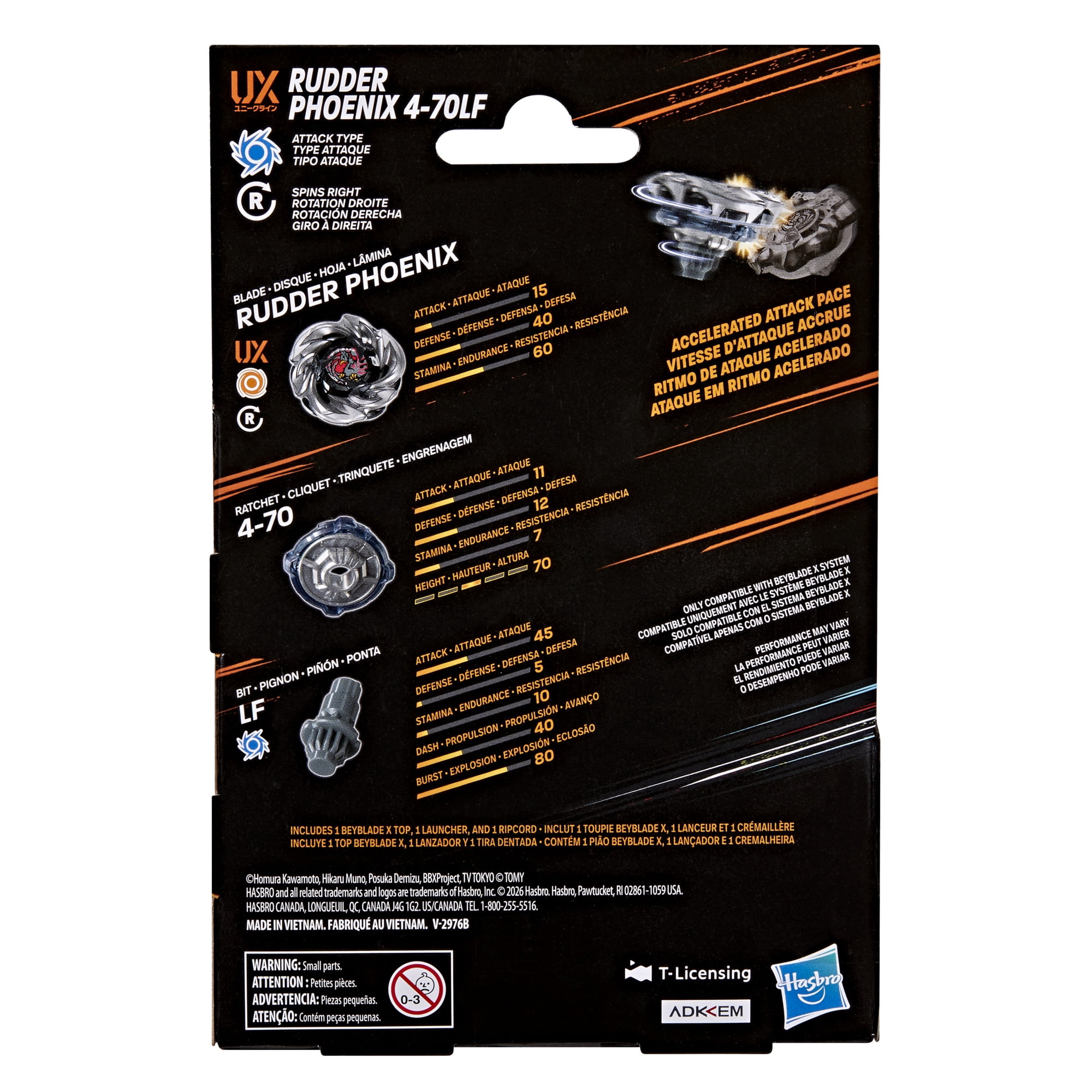 Beyblade X Rudder Phoenix 4-70LF UX Starter Pack Top and Launcher