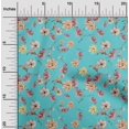 thumbnail image 1 of oneOone Cotton Cambric Turquoise Blue Fabric Flower & Leaves Watercolor Sewing Material Print Fabric By The Yard 56 Inch Wide, 1 of 4