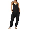 thumbnail image 1 of B91xZ Combinaisons Décontractées pour Femmes, Col Rond, Dos Ouvert, Pantalons Longs d'Été, Combinaisons Amples avec Poches, Noir TG, 1 of 4