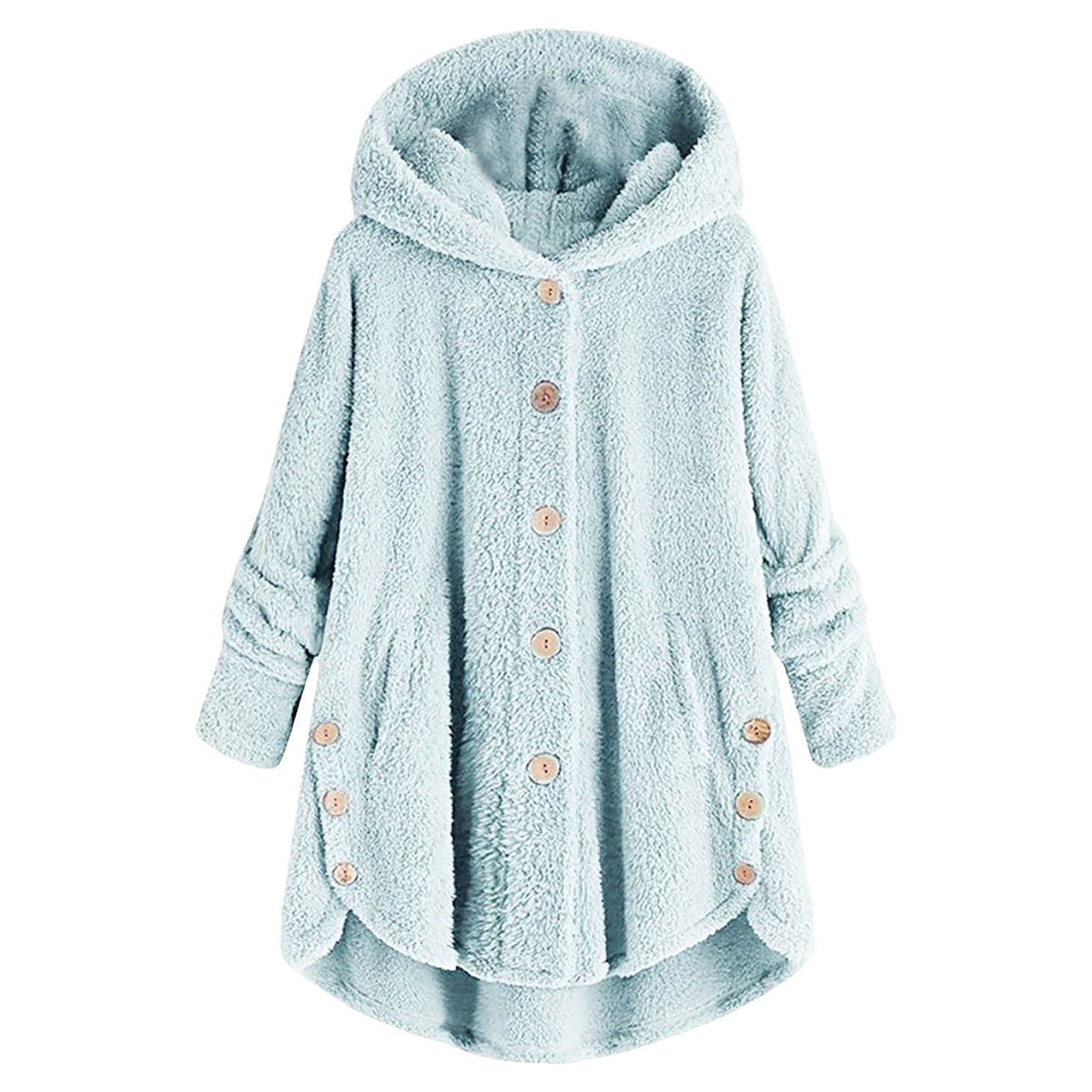 TIMIFIS Womens Winter Fuzzy Fleece Jacket Button Hooded Patchwork Cardigan Coats Outerwear Warm Sweatshirt Fashion-BlueFall/Winter