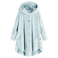 thumbnail image 1 of Qertyioot Women Plus Size Button Plush Tops Hooded Loose Cardigan Wool Coat Winter Jacket, 1 of 3