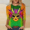 thumbnail image 2 of Penkiiy Blouse de Carnaval Manches 3/4 Chemise de Printemps T-Shirt Quotidien Blouse à Imprimé Masque Mardi Gras Col Rond 2024 Tunique Habillée L Multicolore, 2 of 5