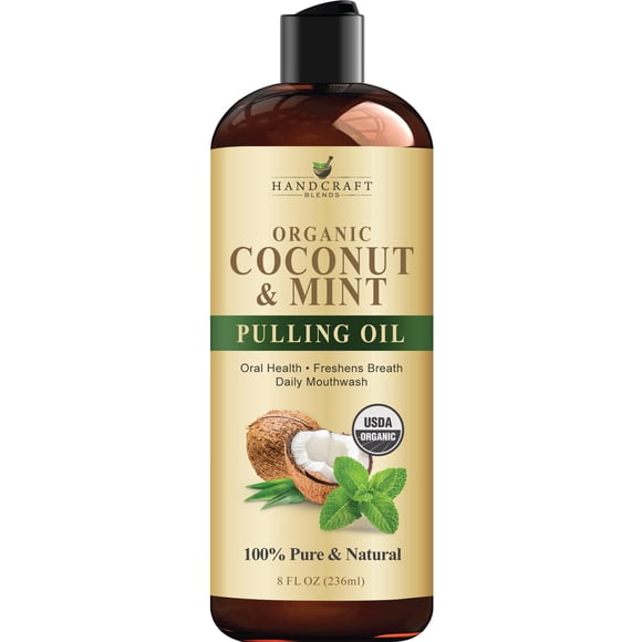Handcraft Coconut Oil Pulling for Teeth and Gums with Peppermint Oil - Organic Coconut Oil Pulling Oil Mouthwash for Fresh Breath Oral Health and Cleaner Teeth and Gums - 8 Fl oz