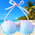 thumbnail image 2 of Lovzfmll Bikini Tops for Women, Underwire Push Up Shell Design with Beads, Padded Halter Swim Top, 2 of 6