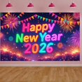 thumbnail image 1 of Colorful Fireworks 2026 New Year Banner Shiny Stars Happy New Year Display Champagne Glass Design Party Balloons 2026 Celebration Backdrop for New Year Party 2026 Celebration New Year Eve Event, 1 of 5
