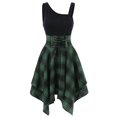 thumbnail image 3 of Mode Femmes Sans Manches Épaule Froide Croix Dentelle jusqu'à Plaid Imprimé Robe Irrégulière, 3 of 3