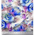 thumbnail image 1 of Soimoi Tissu Poly Georgette Feuilles & Roses Imprimé Tissu d'Artisanat au Mètre 52 Pouces de Large, 1 of 3
