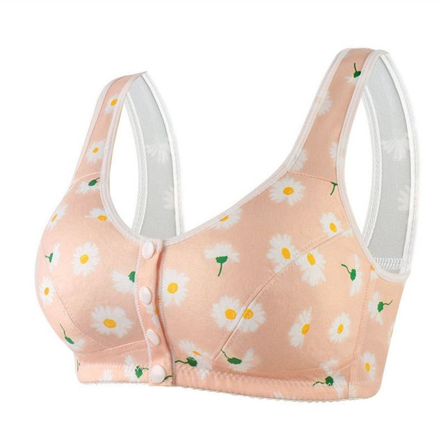 LNGOOR Front Button Bra For Women No Underwire Extra-Elastic High Support Soft Cup Everyday Sleep Bra Push Up Front Snaps Bras Front Closure Plus Size Sports Bras For Women Girls