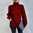 thumbnail image 4 of Yuyuzo Womens Winter Fall Sweater Solid Color Turtleneck Cable Knit Long Sleeve Sweaters Pullover Tops, 4 of 6
