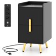 thumbnail image 1 of Costway Table de Chevet avec Station de Recharge Table d'Appoint pour la Maison et le Canapé avec 2 Tiroirs Café Noir, 1 of 9
