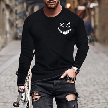 Pisexur Chandail à Manches Longues Homme Tissu de Haute Qualité T-Shirt à Manches Longues Homme, Haut Imprimé à Manches Longues pour Homme Haut/chemise à Col Rond à Manches Longues Noir, P