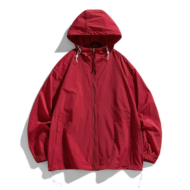 RXIRUCGD Ensemble de Protection Solaire pour Homme Veste Décontractée à Manches Longues avec Capuchon, Rouge, Taille : 2TG