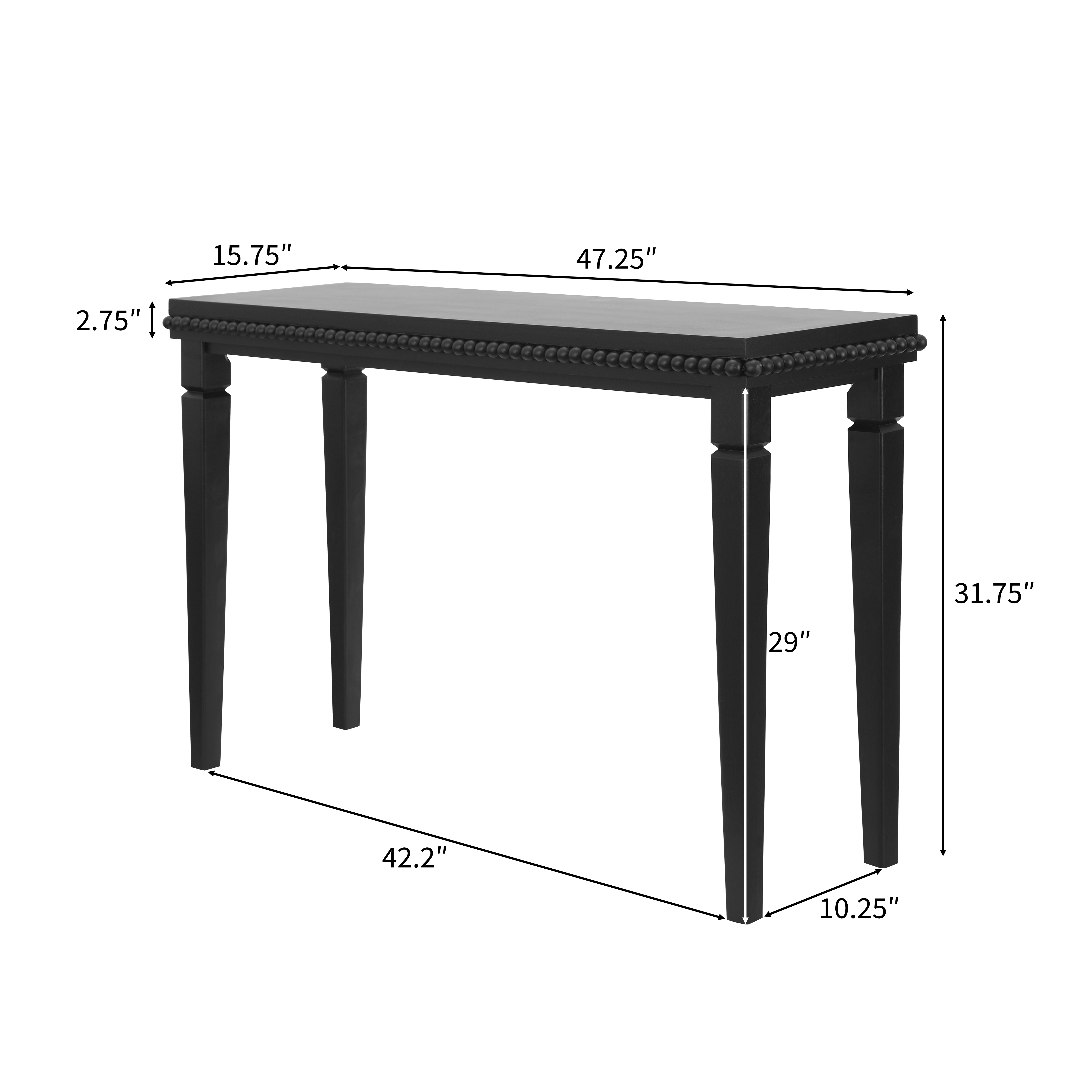 Noble House Table Console de Ferme avec Garniture Perlée, Placage de Bois Naturel Table de Canapé d'Entrée pour Salon et Couloir, Noir