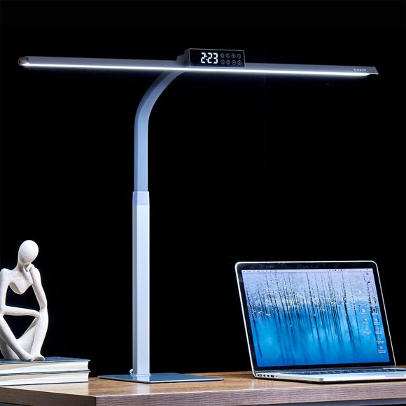 G Keni 3400LM Ultra Bright LED Desk Lamp with Clock for Home Office, 31.5″W x 27″H, 25W Auto-Fill Brightness Desk Light
