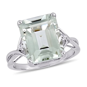 Miabella 5 5/8 CT TGW Emerald Cut Green Amethyst and White Topaz Twist Ring in Sterling Silver