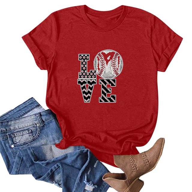 Aboser T-Shirts Graphiques de Baseball Love pour Femmes 2024 Été Col Rond T-Shirts Baseball Cadeaux Mothers Day Amples Manches Courtes