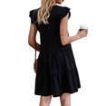 thumbnail image 4 of Faithtur Women Casual Pleated Dress, Adults Spring Solid Color Round Neck Short Sleeve One-piece, 4 of 5