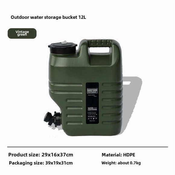 12L Retro Green Food-Grade Water Storage Container: Durable, Portable Handheld Tank for Camping, Outdoor Adventures & Car Trunk Storage – Safe, Large-Capacity Hydration Solution for Emergencies and
