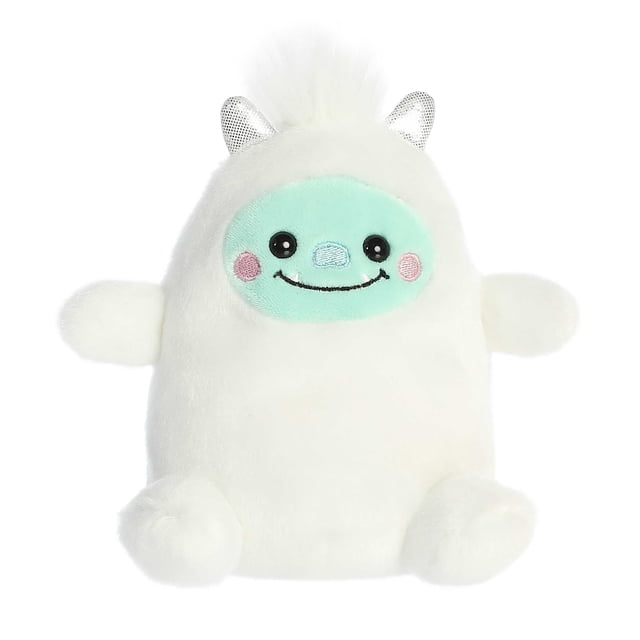 Aurora Palm Pals - Baker Yeti5 Peluche de 5 Pouces avec un Corps Blanc Doux et Duveteux, Visage Bleu Pâle, Sourire Brodé et Joues Roses. Comprend des Oreilles Métalliques Argentées et des Granulés de Haricot pour la Stabilité, Convient à Tous les Âges.