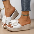 thumbnail image 2 of Sandales Compensées Décontractées pour Femmes à Enfiler avec Nœud, Bout Rond, Espadrilles de Plage Unies pour l'Été, 2 of 9