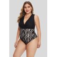 thumbnail image 3 of POGLIP Women's Black Plus Size Deep V Neck Floral Lace Lined Bodysuit, 3 of 6