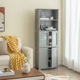 thumbnail image 4 of Gymax Bathroom Tall Storage Cabinet Linen Tower w/ Glass Door & Adjustable Shelf Grey, 4 of 10