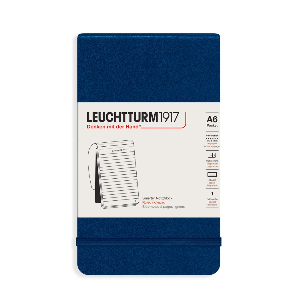 LEUCHTTURM1917 - Bloc-Notes de Poche A6-184 Pages Lignées Micro-Perforées Bleu Marine