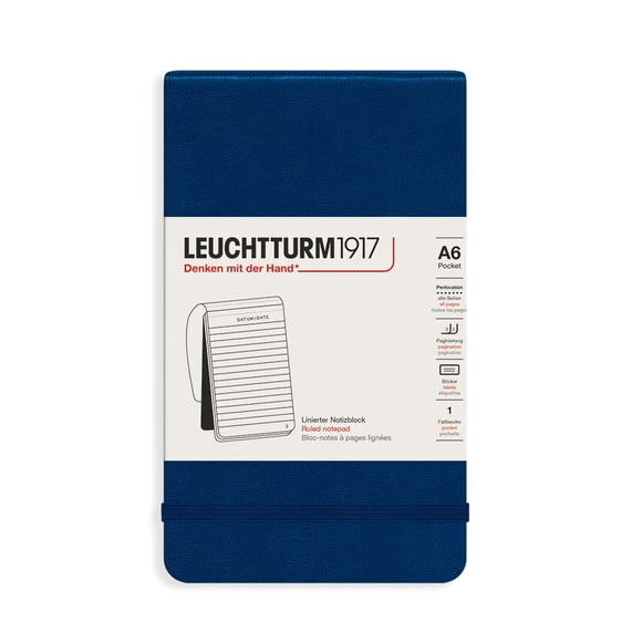 LEUCHTTURM1917 - Pocket Notepad A6-184 Ruled Micro-Perforated Pages Navy