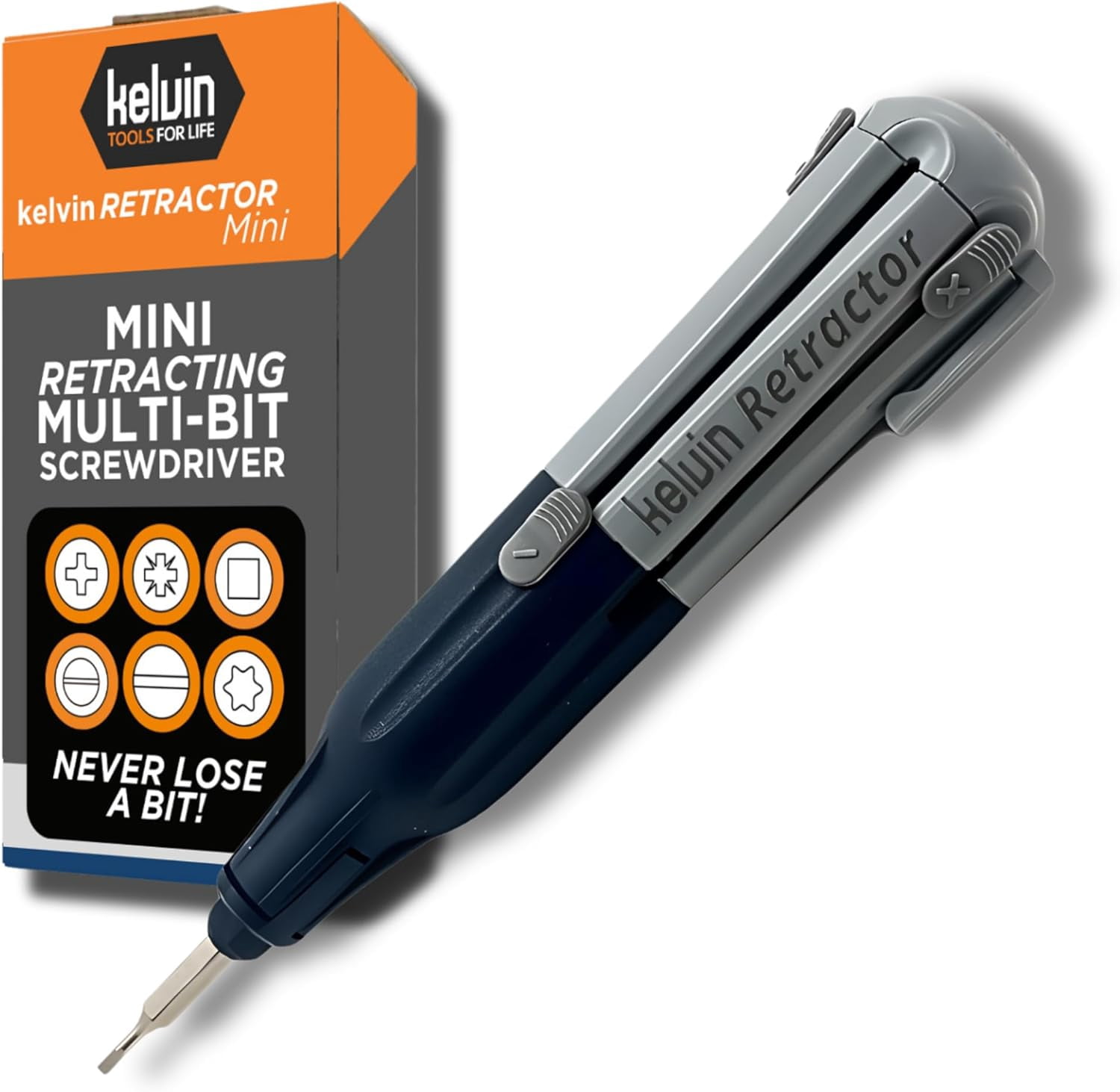 Kelvin Tools - Kelvin Retractor Mini Precision Screwdriver Set, 6 in 1 Upgraded Retract-A-Bit Screwdriver, Multi Screwdriver Tool All in One for Glasses, Electronics & More, Portable Travel Pocket