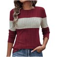 thumbnail image 1 of Timegard Hauts de Sortie pour Femmes Col Rond Manches Longues T-Shirts Ajustés à Blocs de Couleur Automne Décontractés Confortables, 1 of 7