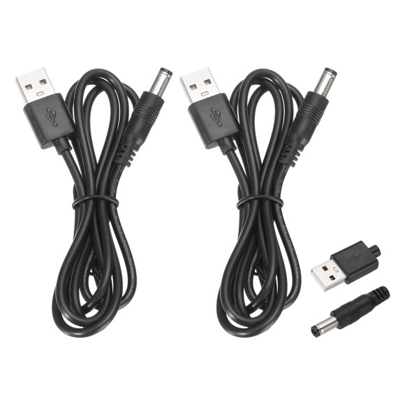 2pcs USB to DC Power Cable 3A 5V DC Power Cord 5.5mm x 2.1mm Jack Charging Plug Connector Cable Adapter for Fan Camera(3.3ft, Black)