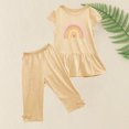 thumbnail image 4 of Chemises pour Filles, Ensemble Deux Pièces Été Col Rond Petit Imprimé Manches Courtes Manches Volantes Taille Élastique Pantalon Court, 4 of 5