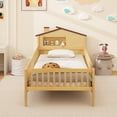 thumbnail image 4 of Gymax Lit pour Enfants Format Simple Lit Plateforme en Bois Massif avec Rangement sous le Lit et Cube de Rangement Naturel, 4 of 10