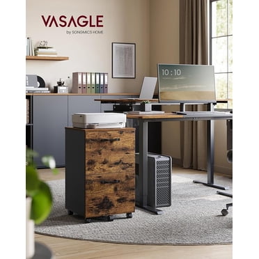 VASAGLE Classeur à 2 Tiroirs, Petit Classeur Mobile pour Bureau à Domicile, Support d'Imprimante, pour Documents Format A4 et Lettre, 15,7 x 16,5 x 27,6 Pouces, Brun Rustique et Noir Encre