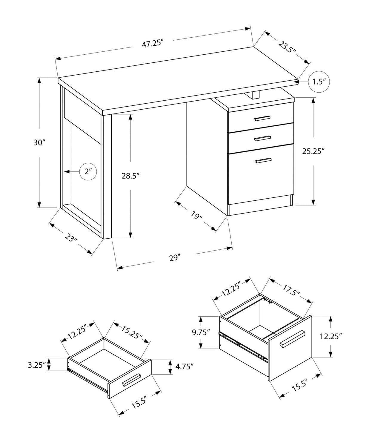Monarch Specialties Computer Desk, Home Office, Laptop, Left, Right Set-up, Storage Drawers, 48"l, Work, Laminate, Black, Contemporary, Modern