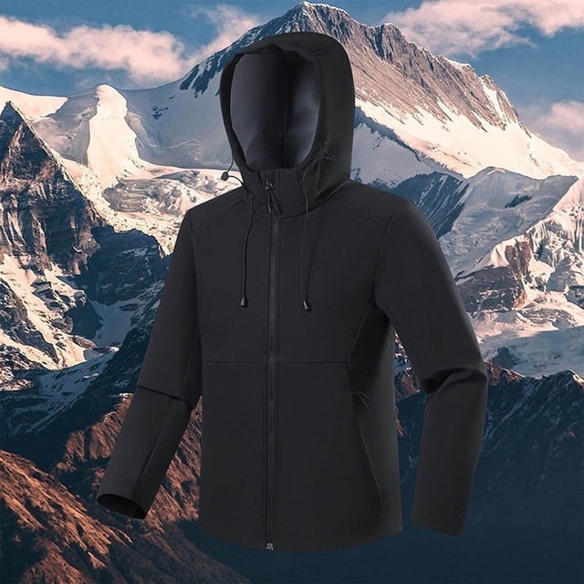 Mceream Raincoats for Men Casual Solid Color Windbreaker Drawstring Jackets Fashion Functional Pockets Coats Climb Travel Plus Size Outwear Chaqueta TéRmica Para Hombre Black XL