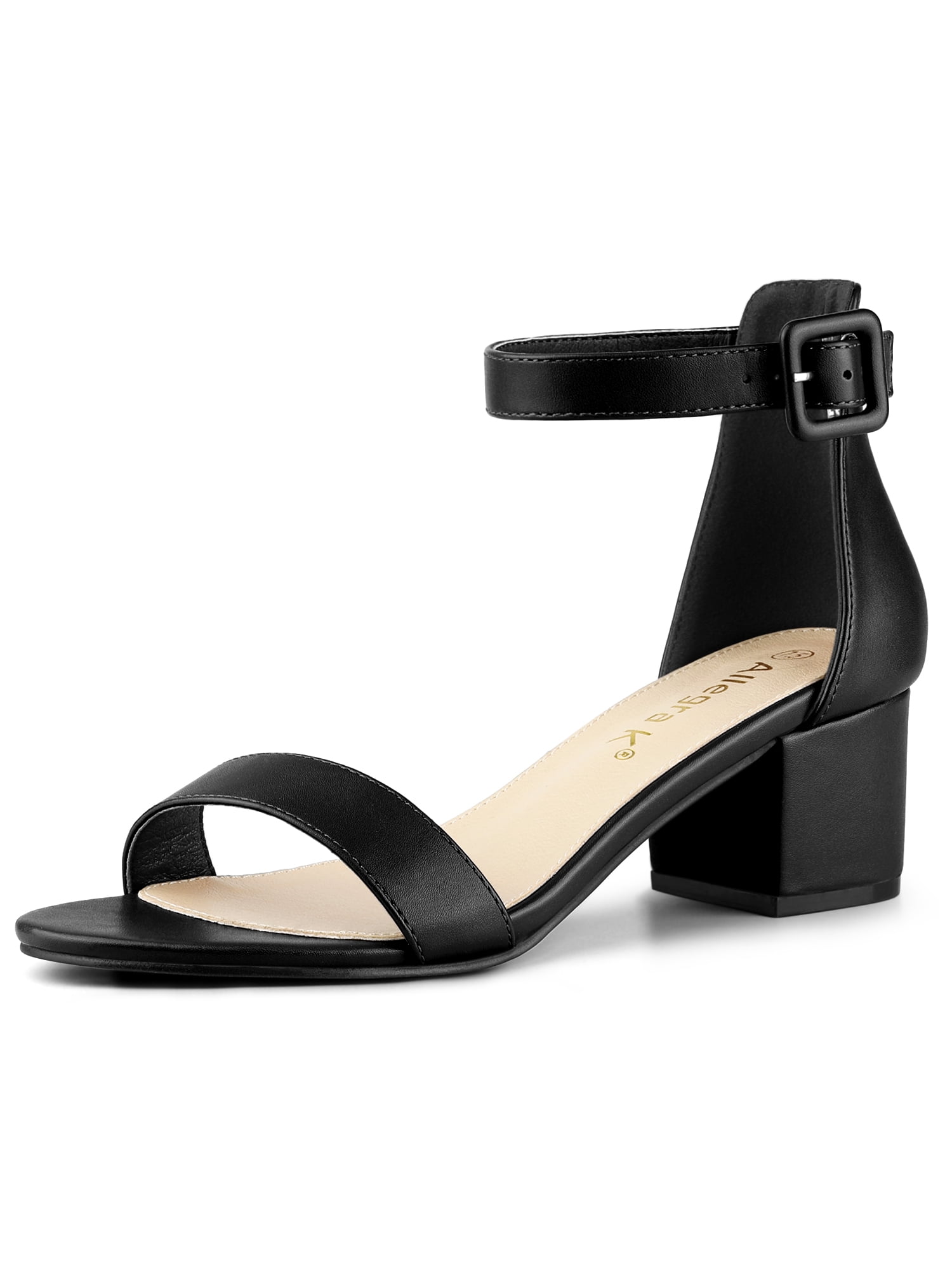 BLISSFUL STEP Women's Shoes Open Toe Block Heel Ankle Strap Sandals Black 6.5