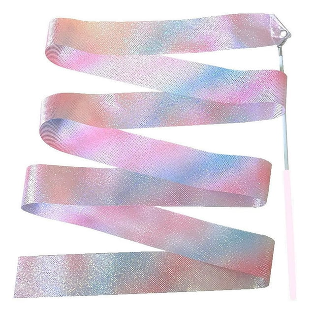 Flashing Glitter Dance Ribbon Gymnastics Ballet Twirling Stick (4m Pink)