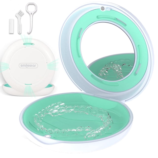 Retainer Case, Slim Aligner Case with Adjustable Vent Holes and Mirror, Compatible with Invisalign, Night Guard and Mouth Guard, Premium Retainer Case, With Aligner Remover Tool, Chew & Brush