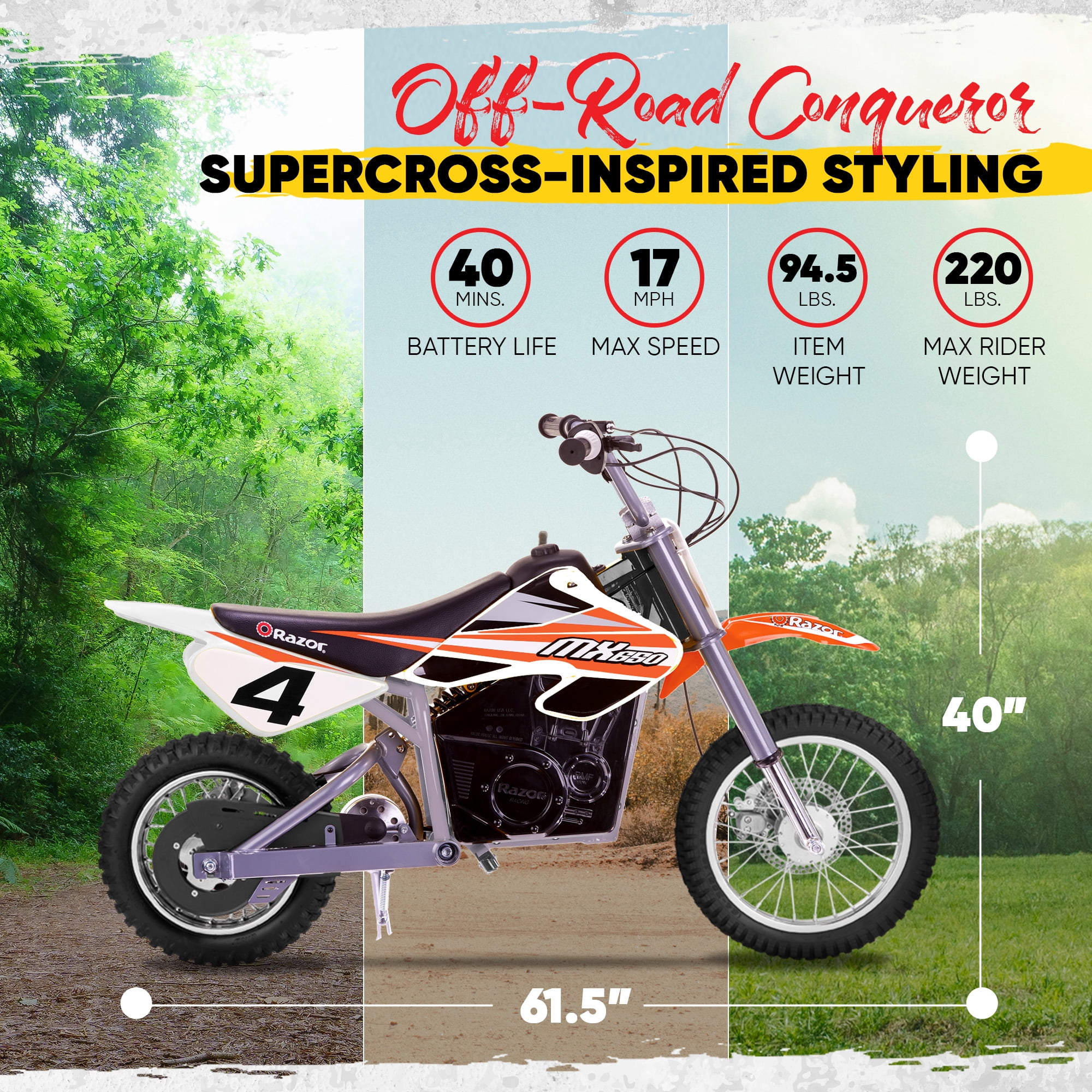 Razor MX650 Dirt Rocket Electric Bike Tuttio, Age 16+, 17 Mph, 40