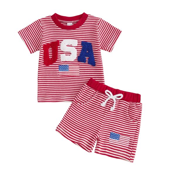 BOBOGOJP 4th Of July Baby Boy Girl Outfit Toddler Truck Flag T Shirt Top Shorts Fourth Of July Outfits Cute Summer Clothes (Red,18-24 Months)
