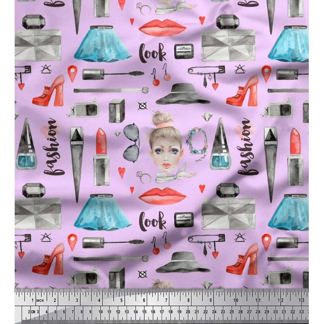 Soimoi Rouge à Lèvres en Voile de Coton, Parfum Bouteille & Robe Décoration Mode Tissu Imprimé au Mètre 56 Pouces de Large