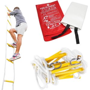 Emergency Escape Rope Ladder 3 Storey 25ft (8m) + Fireproof Blanket 47 * 70 in for Home/Life Saving Equipment for Family