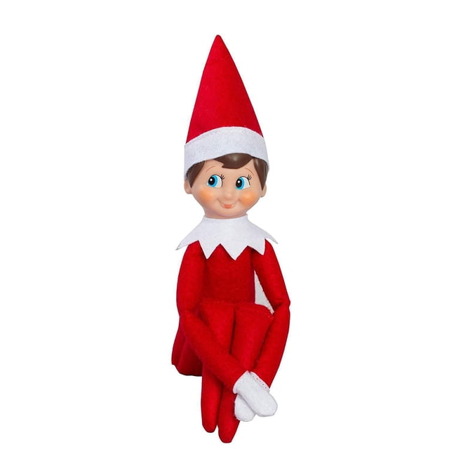 The Elf On The Shelf - Boy Light - Box set - English Book plush Scout Elf doll seated with crossed legs, dressed in red felt with white collar and mittens, featuring a tall red pointed hat, ideal for creating lasting Christmas memories and holiday décor.