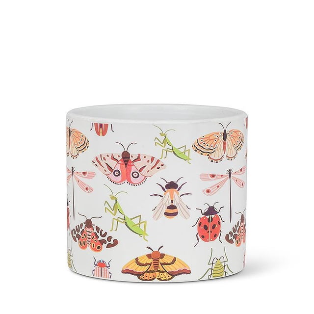 Abbott Small Allover Bugs Planter – Colourful Insect & Butterfly Pattern, Ceramic, 4.5" Diameter – Bright Nature-Themed Planter, Graphic Decor Accent