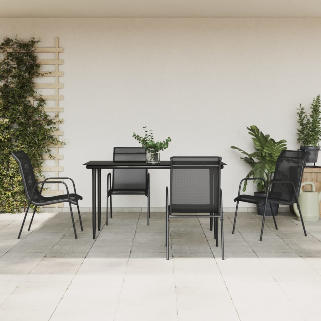 vidaXL 5 Piece Garden Dining Set Black Steel and Textilene