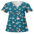 thumbnail image 1 of Hauts Style Infirmière à Imprimé Renne pour Femmes T-shirt de Noël, 1 of 3